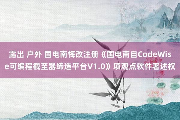 露出 户外 国电南悔改注册《国电南自CodeWise可编程截至器缔造平台V1.0》项观点软件著述权