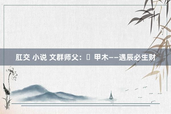 肛交 小说 文群师父：​甲木——遇辰必生财