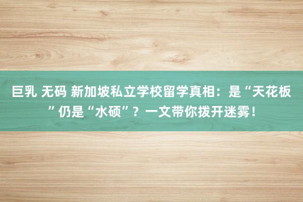 巨乳 无码 新加坡私立学校留学真相：是“天花板”仍是“水硕”？一文带你拨开迷雾！