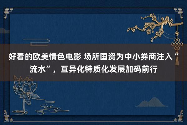 好看的欧美情色电影 场所国资为中小券商注入“流水”，互异化特质化发展加码前行